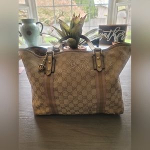 Authentic Vintage Gucci Brown GG Canvas Jolicoeur Tote Bag Beige Golden